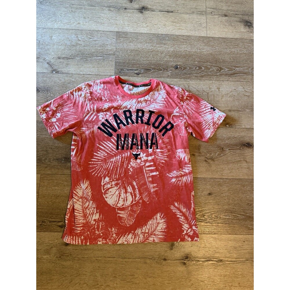 The Rock Under Armour Shirt Mens XL Red Warrior Mana Athletic Fit Floral Palms